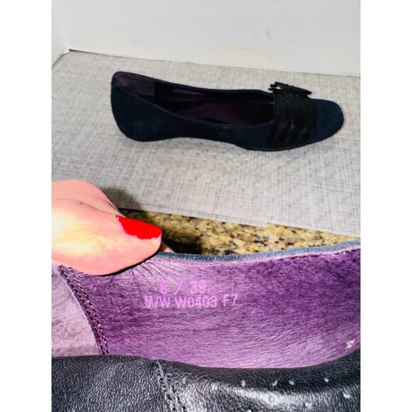 Born Blue Black Suede Leather Ballet Flat Loafter Casual Comfort Shoe Work 8 Bow - Picture 6 of 11